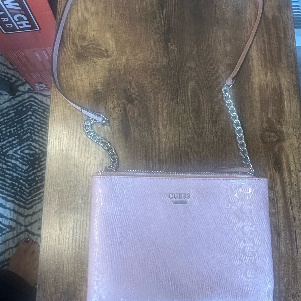 GUESS Pale Pink Chain-Accent Crossbody Bag